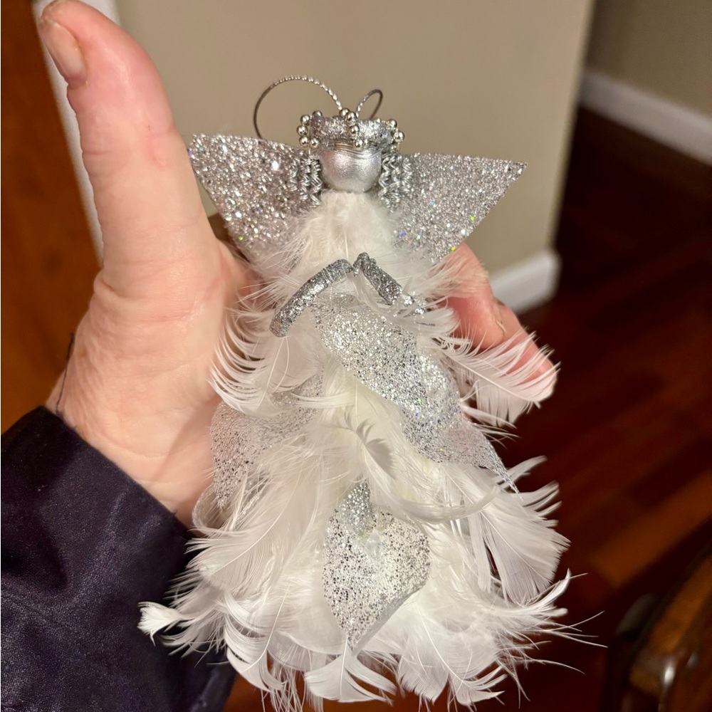 6 Silver and White Feathered Angel Ornamentst